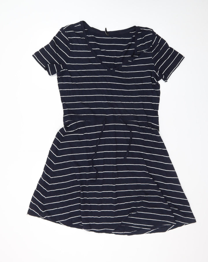 ONLY Women’s Blue Striped T-Shirt Dress Size S Short Sleeve V-Neck