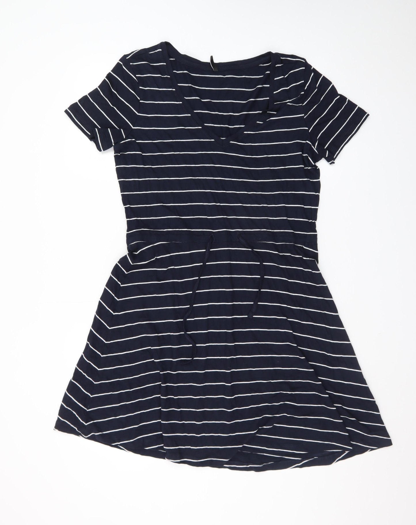 ONLY Women’s Blue Striped T-Shirt Dress Size S Short Sleeve V-Neck