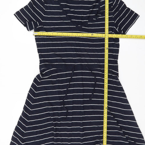ONLY Women’s Blue Striped T-Shirt Dress Size S Short Sleeve V-Neck