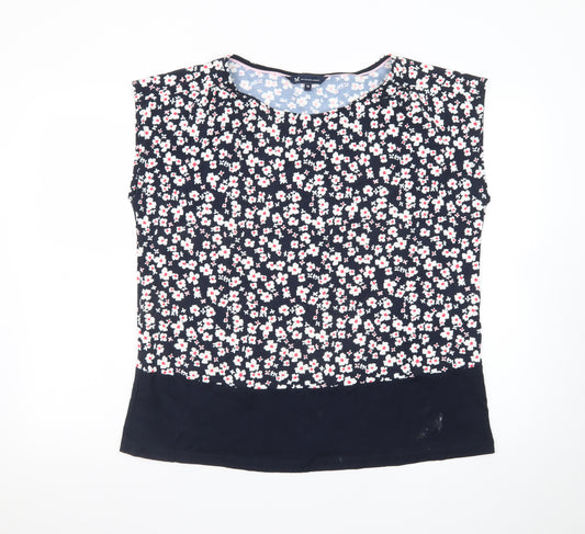 Crew Clothing Company Women's Blue Floral Sleeveless Cotton Blouse Size 16