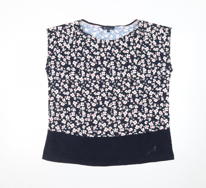 Crew Clothing Company Women's Blue Floral Sleeveless Cotton Blouse Size 16