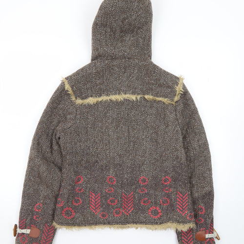 Wax Women's Brown Faux Fur Hooded Tweed Jacket Size 12