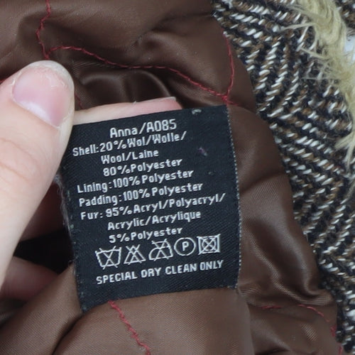 Wax Women's Brown Faux Fur Hooded Tweed Jacket Size 12