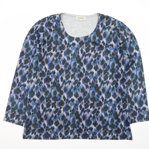 Bassini Women's Blue Animal Print Long Sleeve Cotton T-Shirt XL