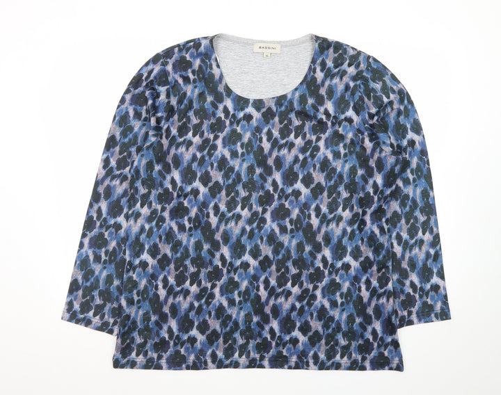 Bassini Women's Blue Animal Print Long Sleeve Cotton T-Shirt XL