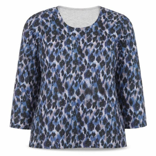 Bassini Women's Blue Animal Print Long Sleeve Cotton T-Shirt XL