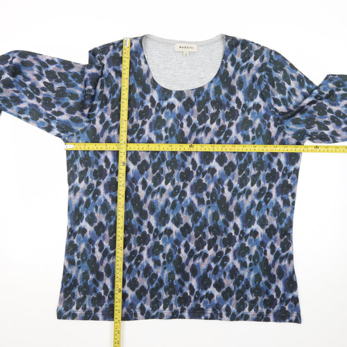 Bassini Women's Blue Animal Print Long Sleeve Cotton T-Shirt XL