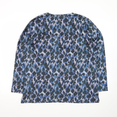 Bassini Women's Blue Animal Print Long Sleeve Cotton T-Shirt XL