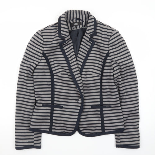 Marks and Spencer Women Grey Striped Blazer Size 14 Classic Style