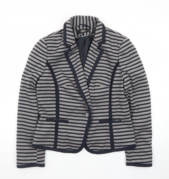 Marks and Spencer Women Grey Striped Blazer Size 14 Classic Style