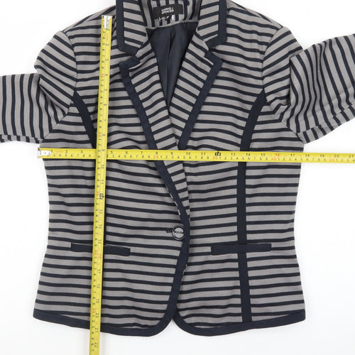 Marks and Spencer Women Grey Striped Blazer Size 14 Classic Style