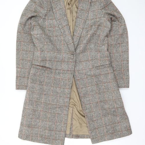 Kate Loves London Women Grey Checked Long Wool Blend Coat Size 12