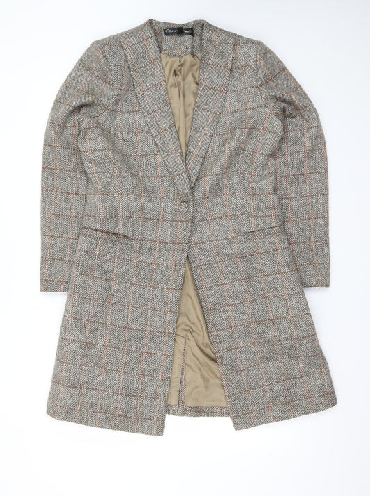 Kate Loves London Women Grey Checked Long Wool Blend Coat Size 12