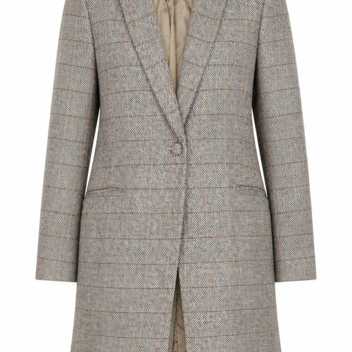Kate Loves London Women Grey Checked Long Wool Blend Coat Size 12