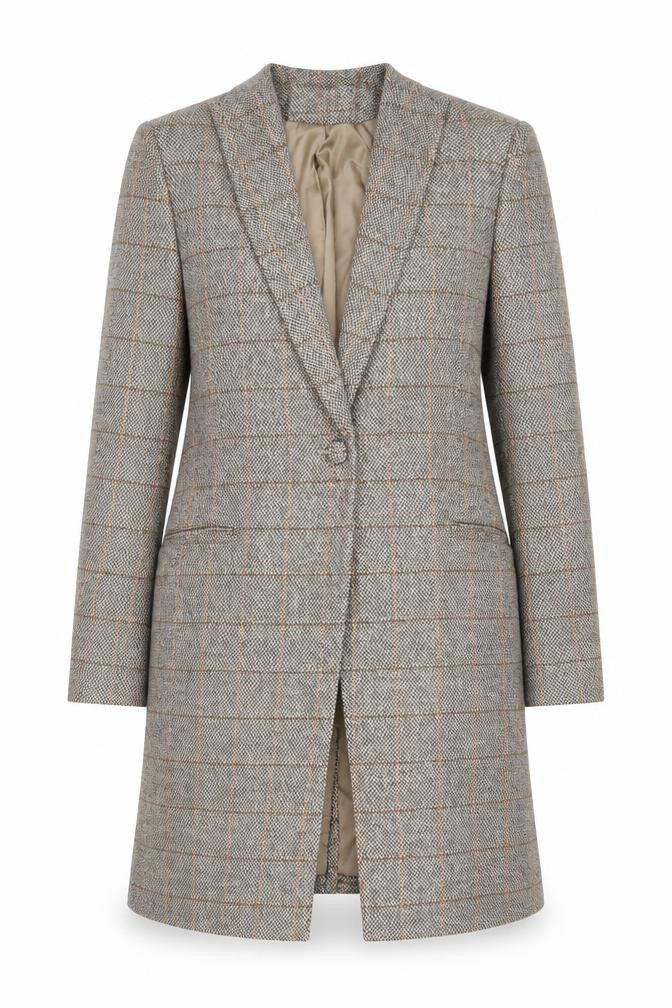 Kate Loves London Women Grey Checked Long Wool Blend Coat Size 12