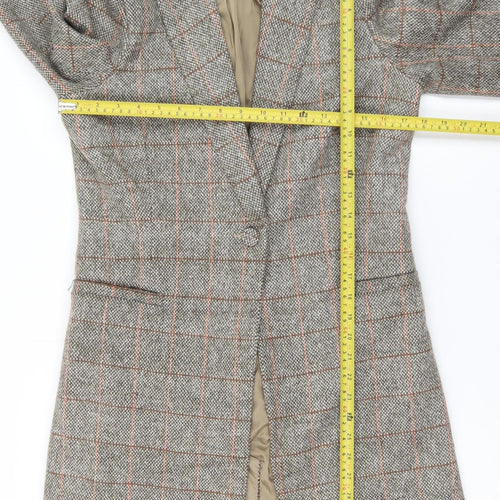 Kate Loves London Women Grey Checked Long Wool Blend Coat Size 12