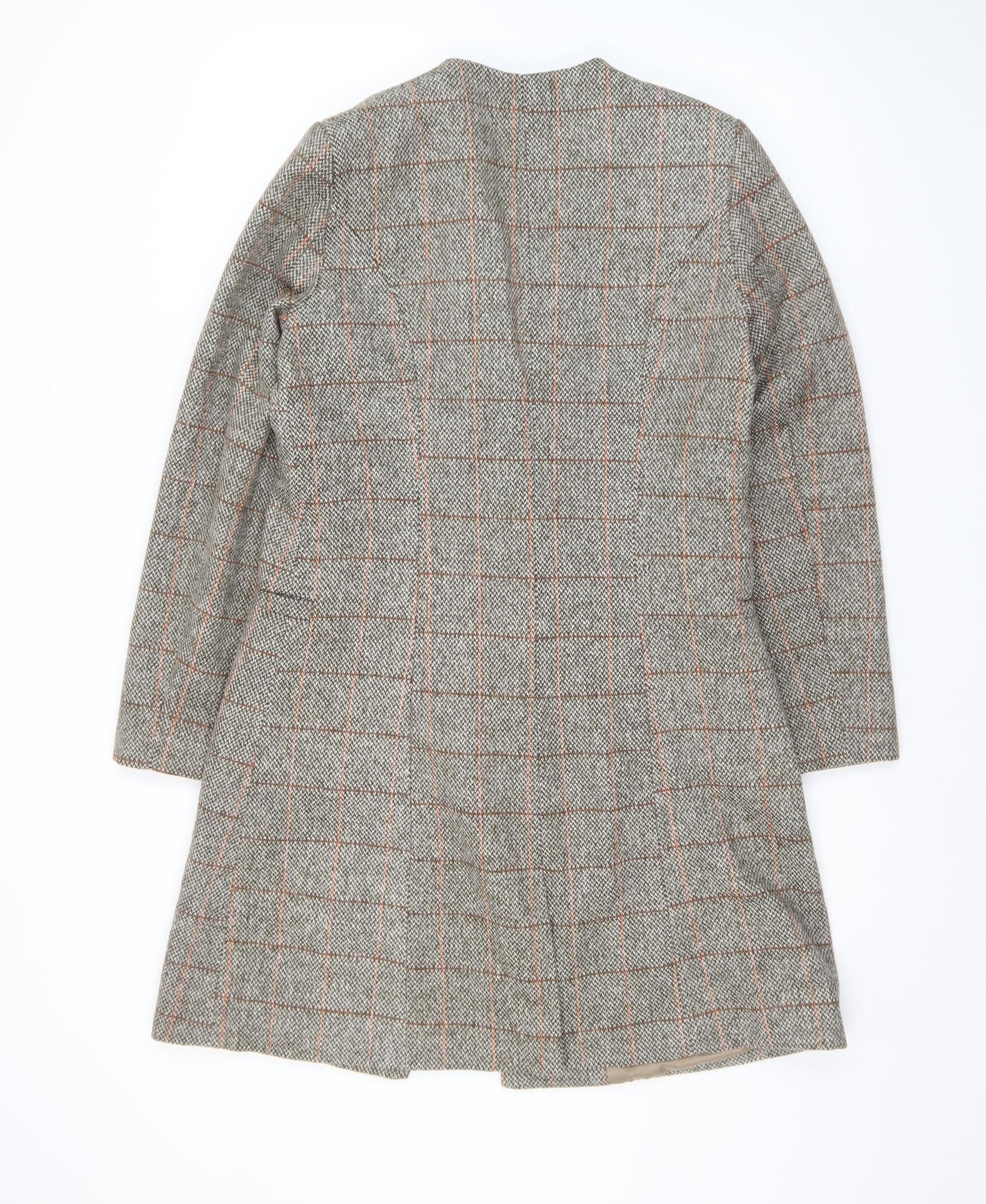 Kate Loves London Women Grey Checked Long Wool Blend Coat Size 12