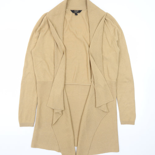 Lipsy London Women Beige Long Sleeve Open Front Ribbed Cardigan M