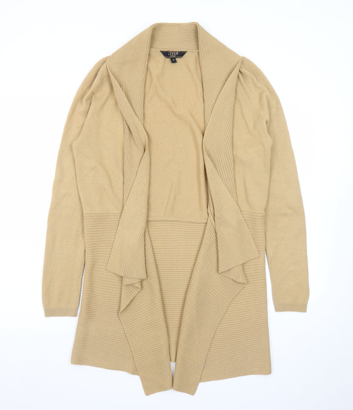Lipsy London Women Beige Long Sleeve Open Front Ribbed Cardigan M