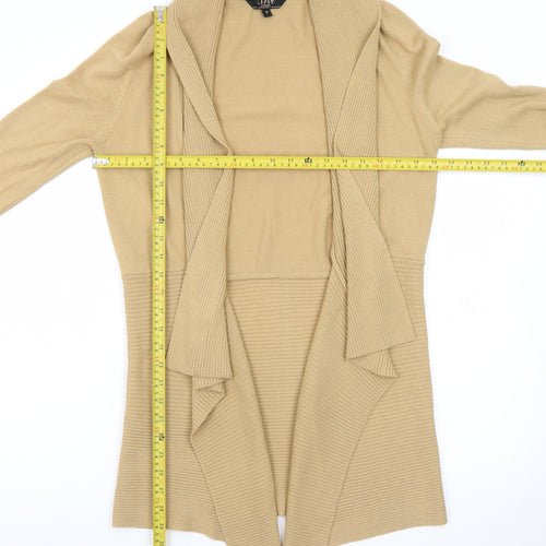 Lipsy London Women Beige Long Sleeve Open Front Ribbed Cardigan M
