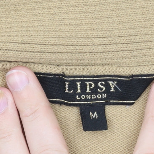 Lipsy London Women Beige Long Sleeve Open Front Ribbed Cardigan M