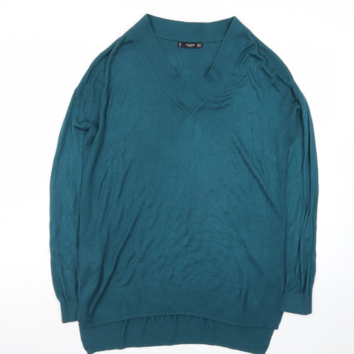 Mango Women’s Green V-Neck Lightweight Knit Jumper Size 10