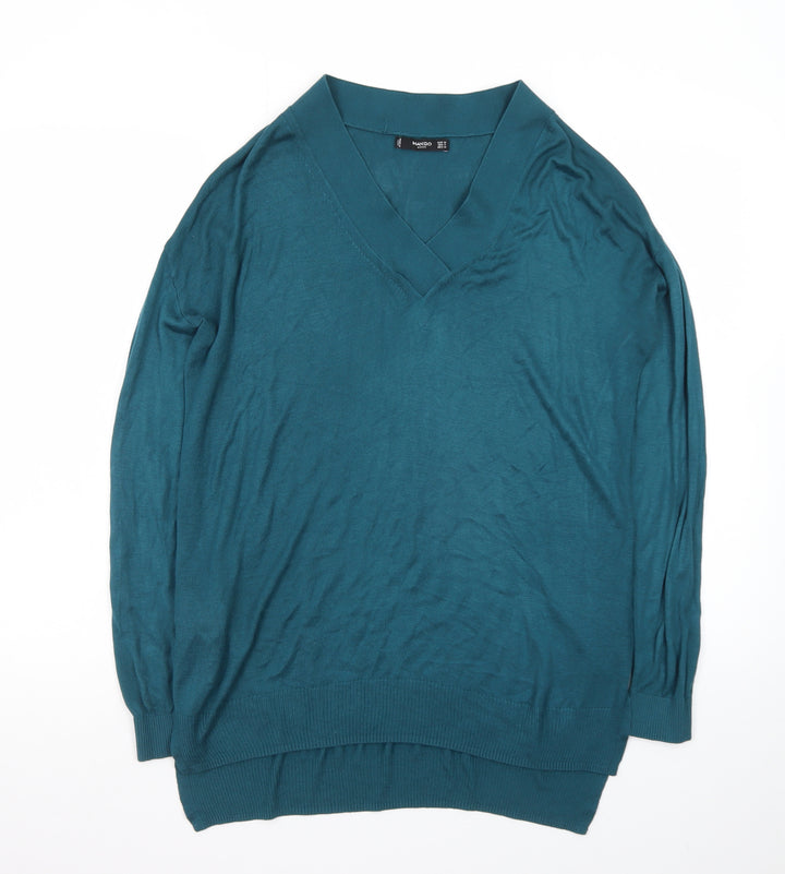 Mango Women’s Green V-Neck Lightweight Knit Jumper Size 10