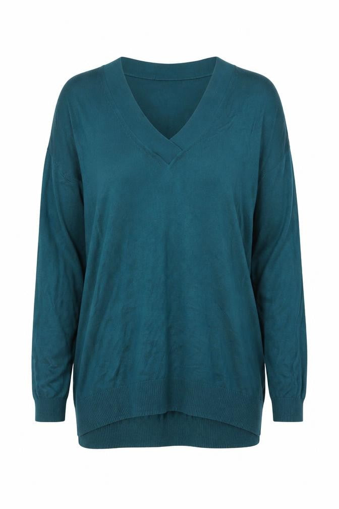 Front view of Mango Women’s Green V-Neck Lightweight Knit Jumper, size UK 10