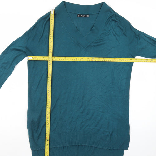 Mango Women’s Green V-Neck Lightweight Knit Jumper Size 10