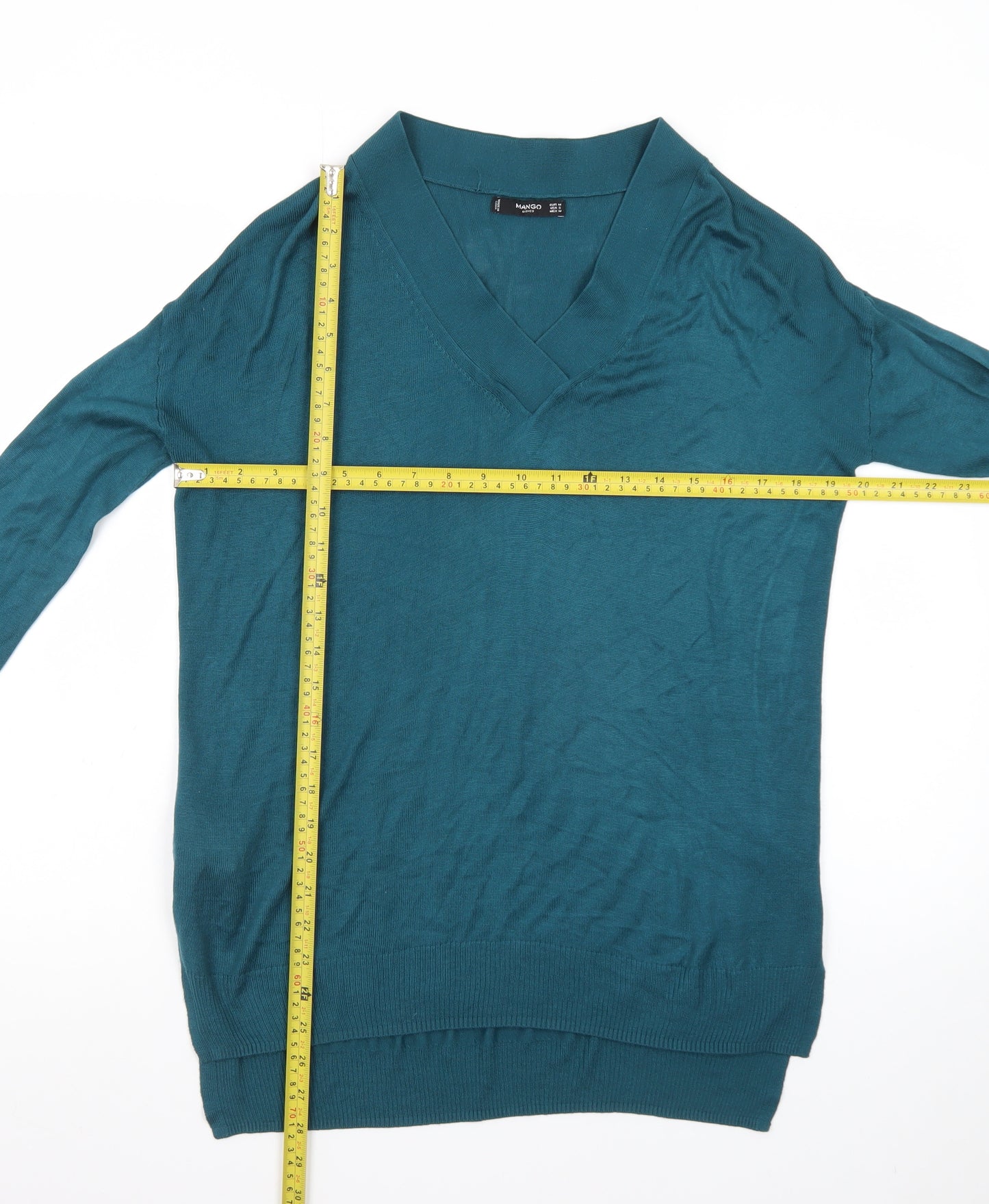 Mango Women’s Green V-Neck Lightweight Knit Jumper Size 10