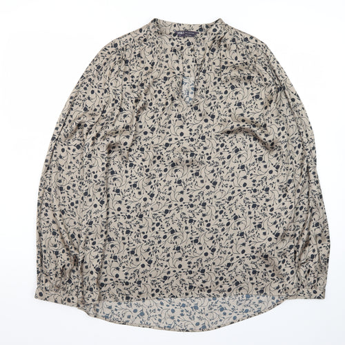 Marks and Spencer Womens Beige Floral Viscose Long Sleeve Blouse Size 8