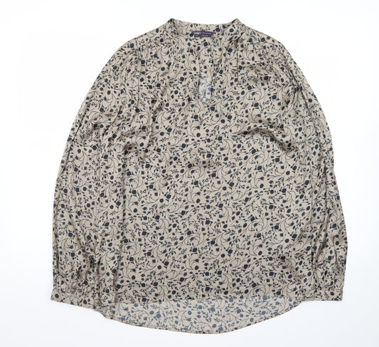 Marks and Spencer Womens Beige Floral Viscose Long Sleeve Blouse Size 8