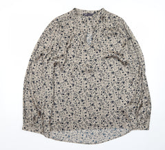 Marks and Spencer Womens Beige Floral Viscose Long Sleeve Blouse Size 8