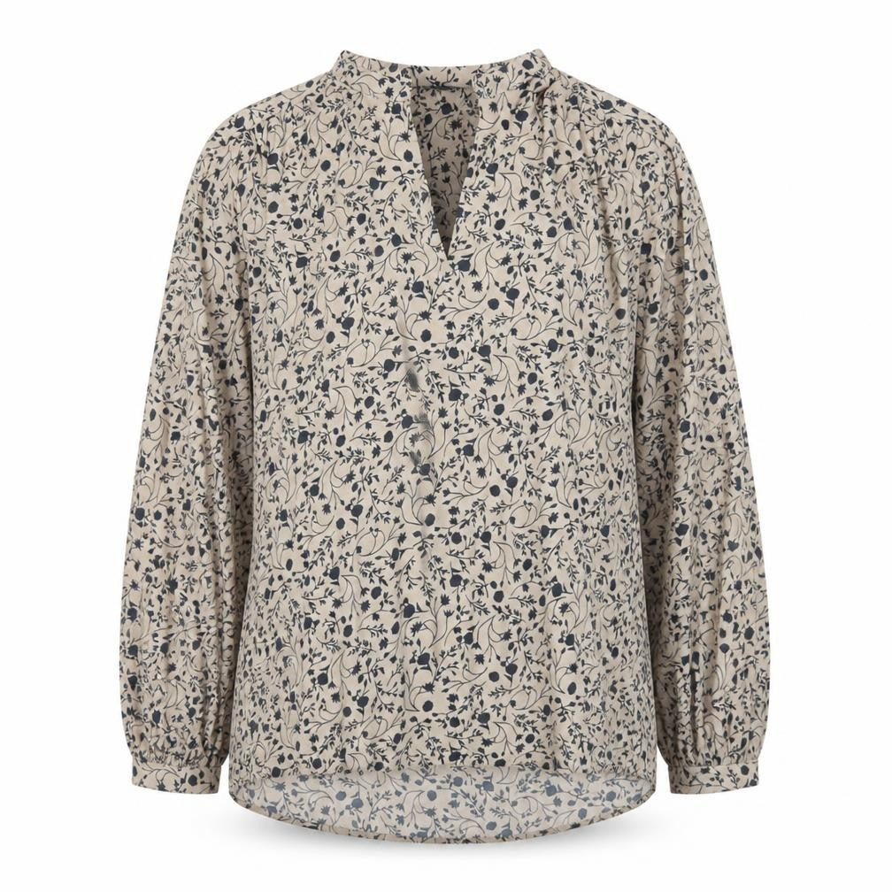 Marks and Spencer Womens Beige Floral Viscose Long Sleeve Blouse Size 8