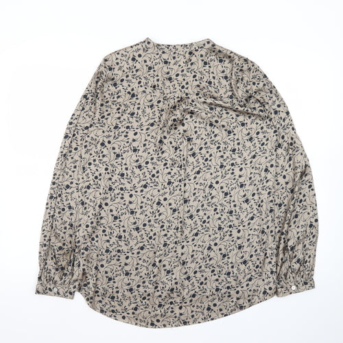 Marks and Spencer Womens Beige Floral Viscose Long Sleeve Blouse Size 8