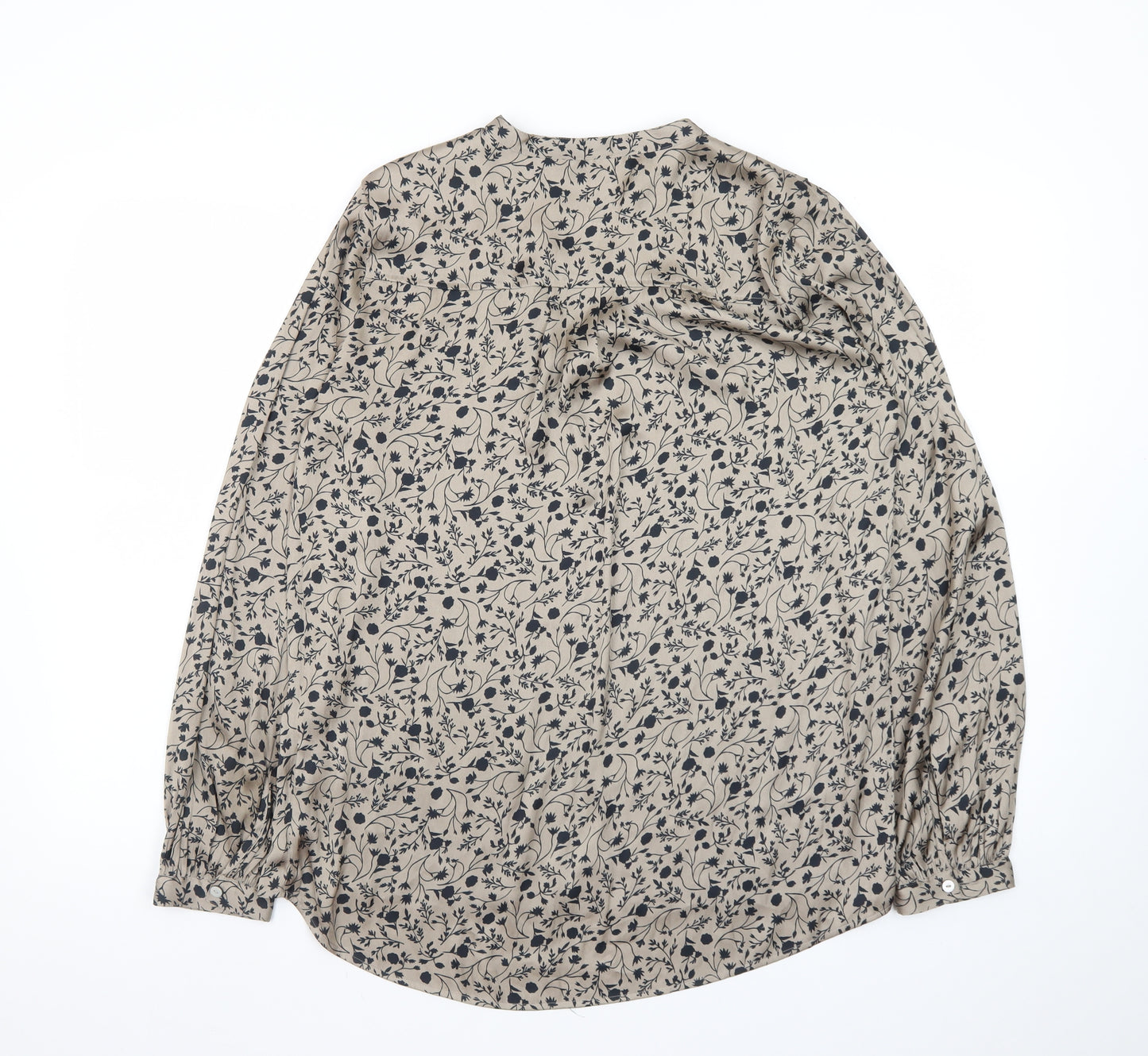 Marks and Spencer Womens Beige Floral Viscose Long Sleeve Blouse Size 8
