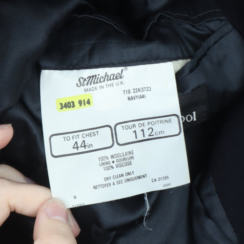 Marks and Spencer Men’s Navy Wool Overcoat Size 44 Classic Long