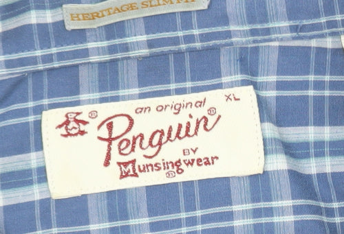 Original Penguin Men’s Blue Check Short Sleeve Slim Fit Shirt XL
