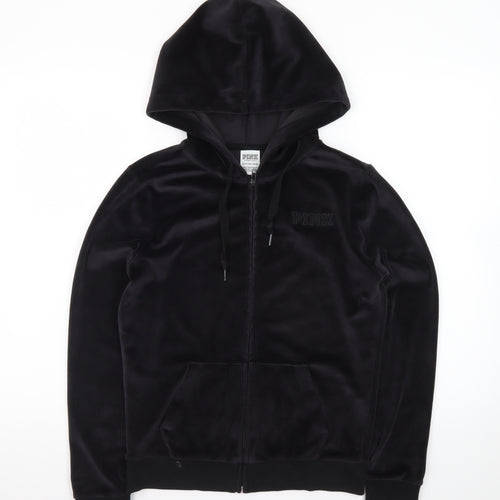 Victoria’s Secret PINK Women's Black Velour Full Zip Hoodie XS