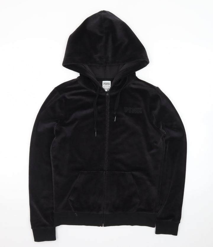 Victoria’s Secret PINK Women's Black Velour Full Zip Hoodie XS