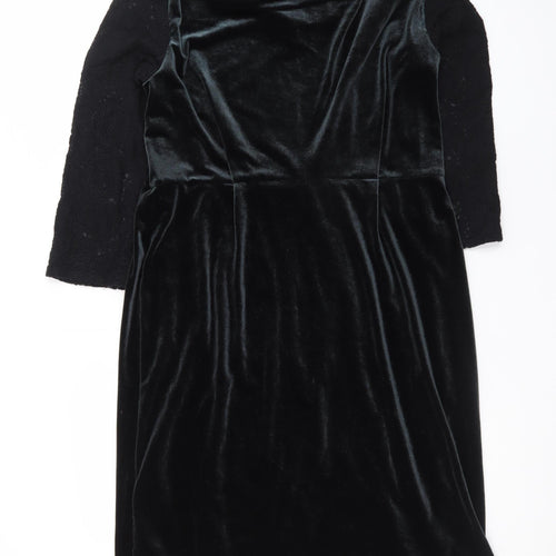 White Stuff Women's Black Velvet Sheath Dress Size 14 Elegant Cowl Neck