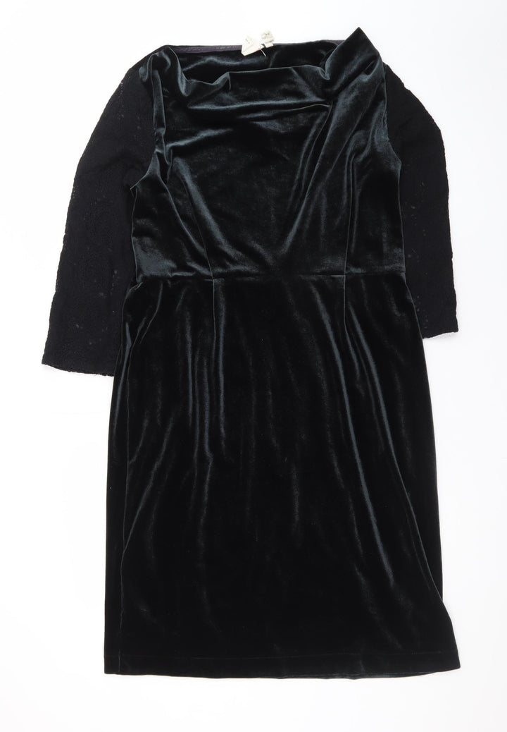 White Stuff Women's Black Velvet Sheath Dress Size 14 Elegant Cowl Neck