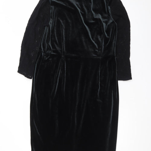 White Stuff Women's Black Velvet Sheath Dress Size 14 Elegant Cowl Neck