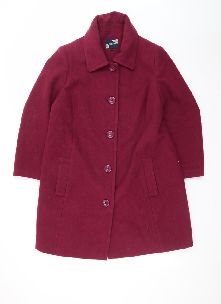 ISLE Women’s Burgundy Wool Blend Mid-Length Overcoat Size 14