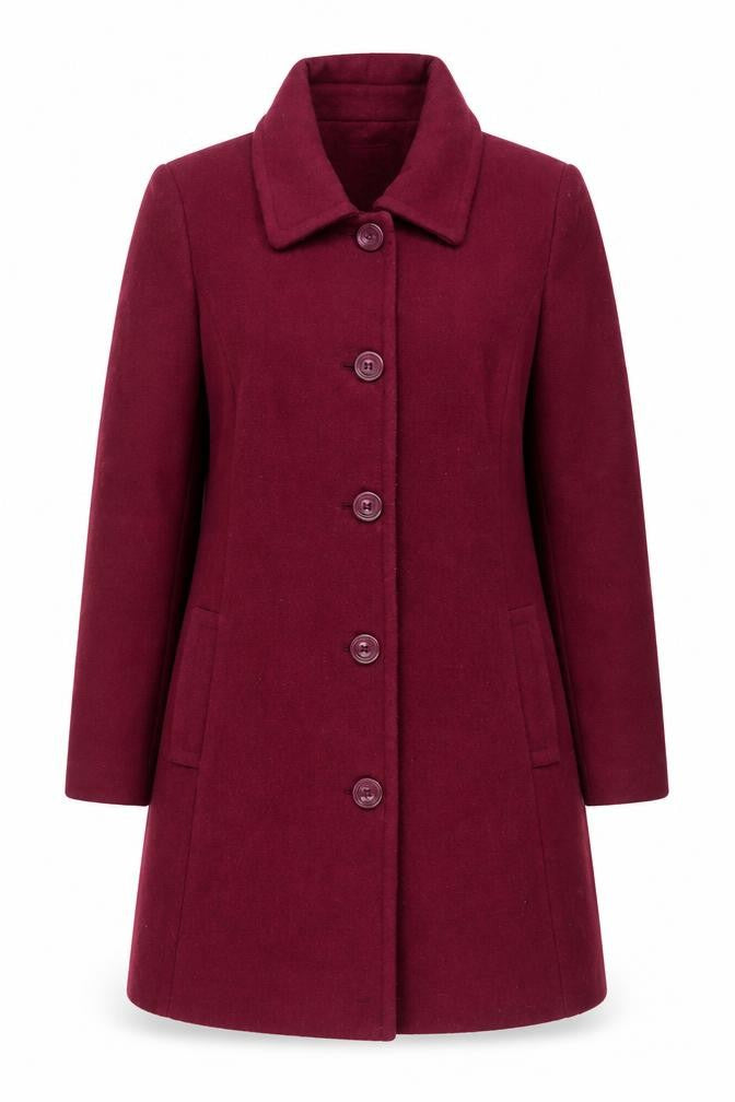 ISLE Women’s Burgundy Wool Blend Mid-Length Overcoat Size 14