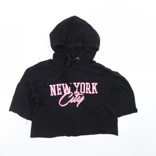 H&M Divided Womens Black XS Cropped Pullover Hoodie New York City Graphic