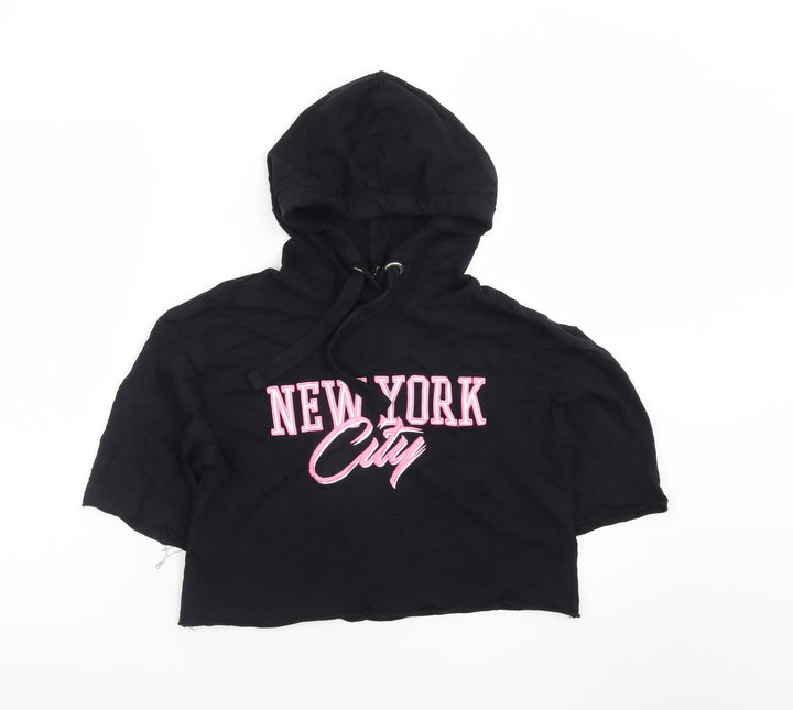 H&M Divided Womens Black XS Cropped Pullover Hoodie New York City Graphic