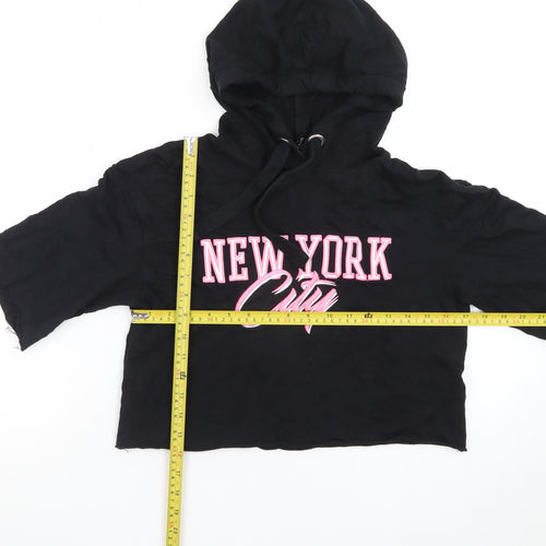 H&M Divided Womens Black XS Cropped Pullover Hoodie New York City Graphic