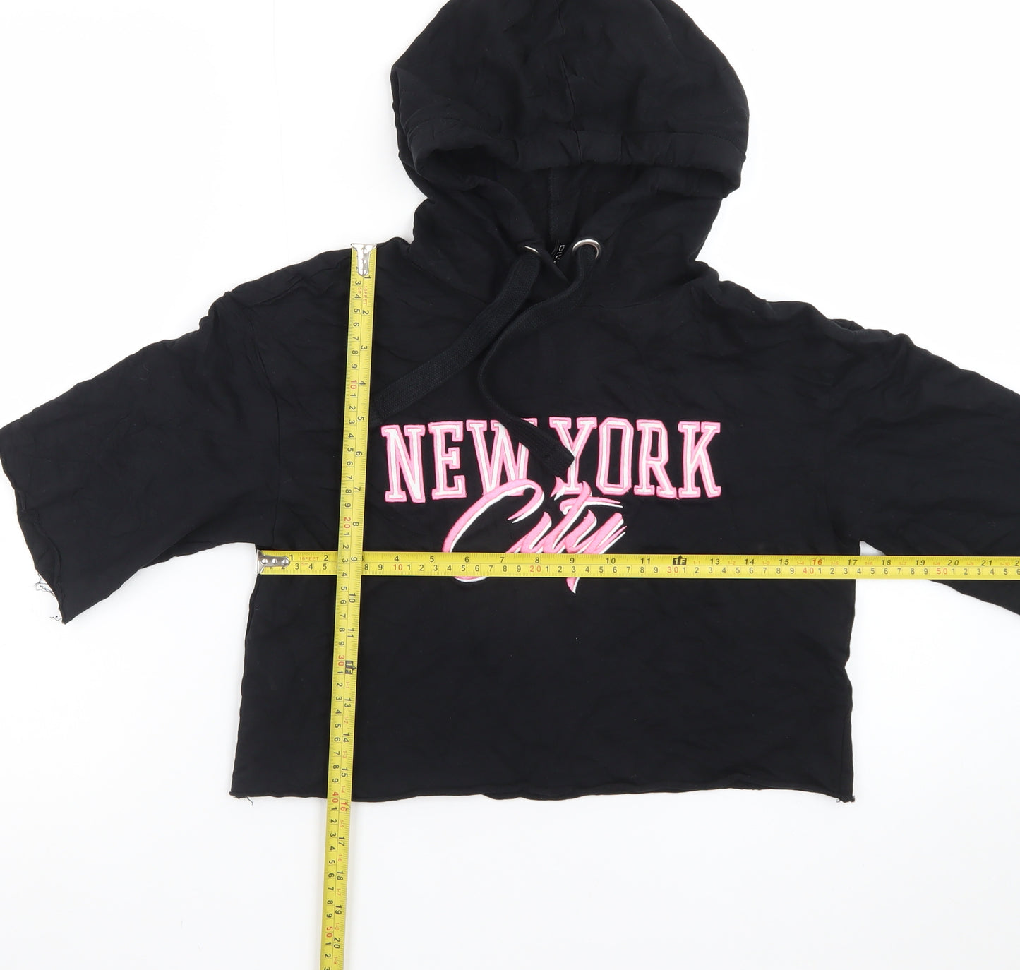 H&M Divided Womens Black XS Cropped Pullover Hoodie New York City Graphic