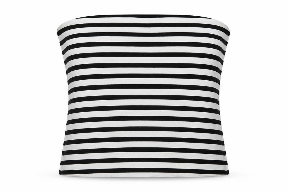 Front view of Marks & Spencer Women's Black White Striped Strapless XL Jersey Top
